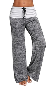 SZ60026-3  Women Foldover Heather Wide Leg Pants Loose Yoga Legging